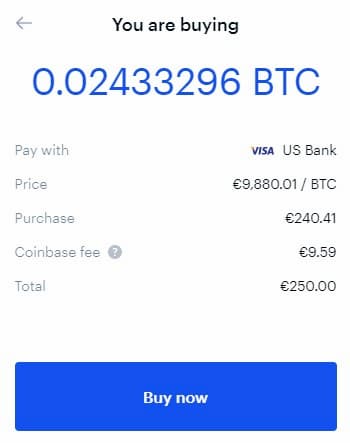 Cumperi Bitcoin de 250€ pe Coinbase