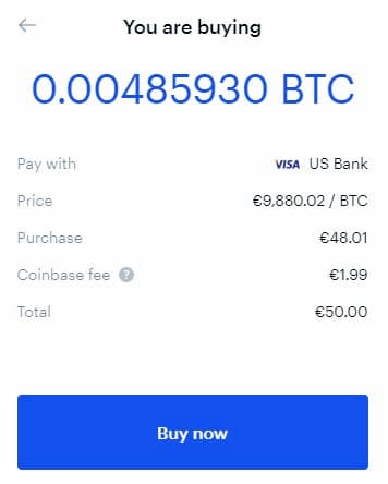 Comprar bitcoins por un valor de 50€ en Coinbase