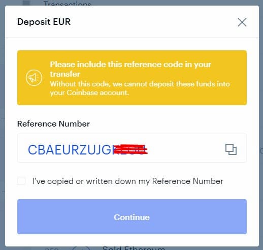 Sending money to Coinbase using Bank Transfer – Step 3