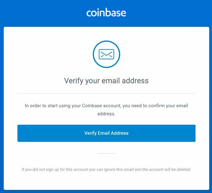 Creación de una cuenta Coinbase - Email de confirmación
