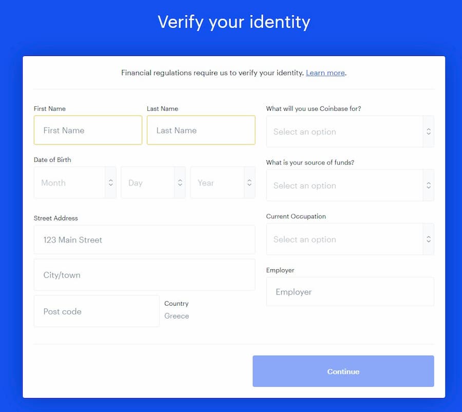 Creare cont Coinbase – Confirmare identitate