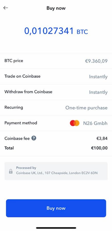 Cumpără Bitcoin prin Coinbase pasul 7