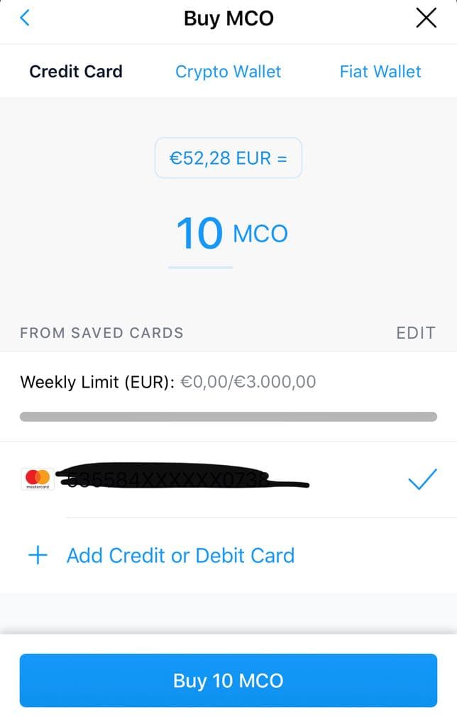 Adaugi cardul de credit/debit pe crypto.com