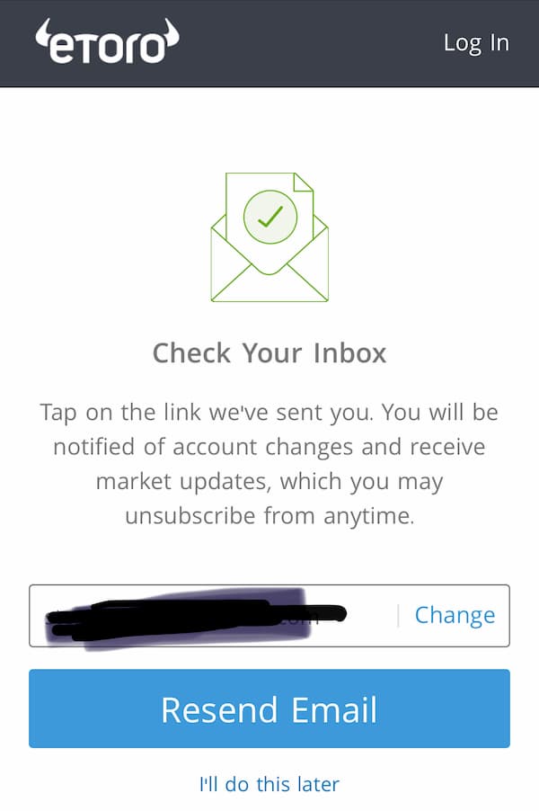 Confirmation Email for eToro Account