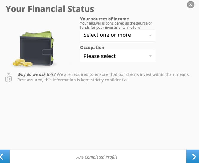 Financial Status - eToro Account Creation
