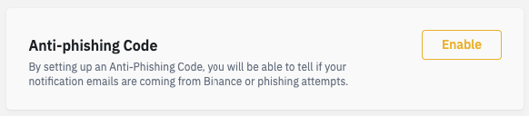 Anti-Phishing Code su Binance