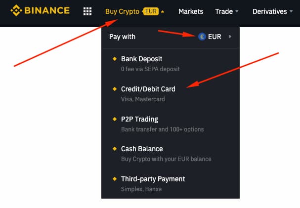 buy bitcoin by card in binance